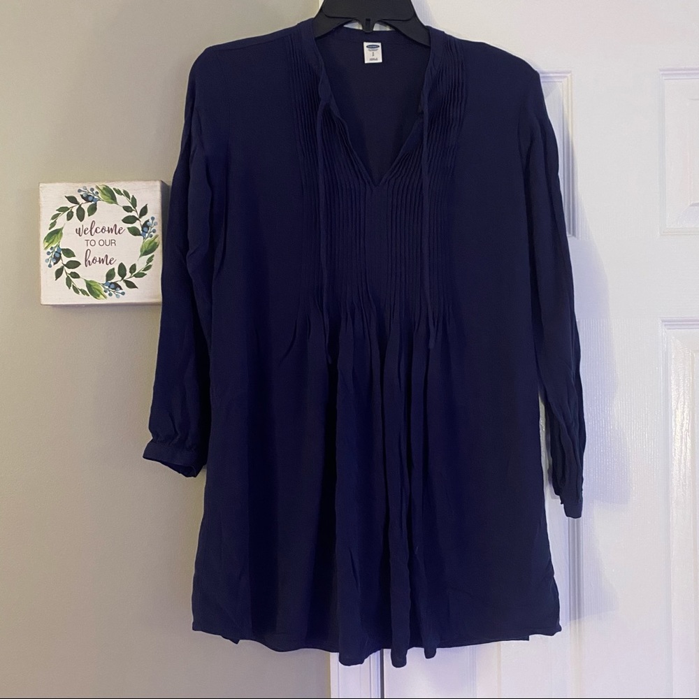 Old Navy Boho Peasant Blouse Tunic Shirt Small Navy Blue Top